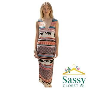 ✨ ANTHROPOLOGIE Weston Wear Ruched Abstract Midi Dress M Art To Wear 🎨